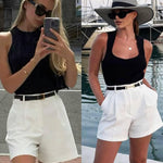 Nadorine Shorts Casual Elastic High Waist Wide Leg Short Trousers (DE Only)