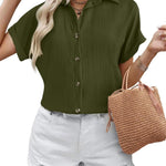 Nadorine Short Sleeve Casual Roll-Up Cuffed Tops