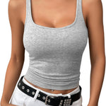 Nadorine 2 Packs Womens Ribbed Tank Tops Square Neck Tops
