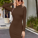 Nadorine Bodycon Dress Elegant Turtleneck Long Sleeve Dress (DE Only)