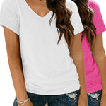 Nadorine Women Casual Soft V Neck Basic Tee Tops