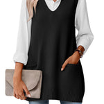 Stylish V-neck Sweater Knit Vest with Pocket (US Only)