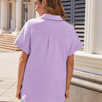 Nadorine Women's Cotton Button Down Shirts Short Sleeve Casual Shirts