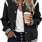 Nadorine Women's Bomber Jacket Casual Striped Button Down Coat