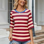 Nadorine Oversized Loose Fit Short Sleeve Striped Tops