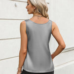 Nadorine Silk Satin Tank Tops Scoop Neck Sleeveless Tops