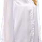 Womens V Neck Button Down Shirts Satin Silk Blouse Mesh Long Sleeve Casual Work Tops - Nadorine (Us Only)