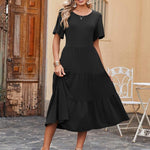 Nadorine Midi Floral Flutter Short Sleeve Casual Dresses with Pockets