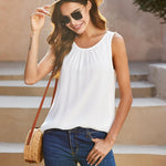 Nadorine Blouse Top Chiffon T-Shirt Sleeveless Crew Neck Tops (DE Only)