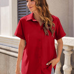 Nadorine Women's Cotton Button Down Shirts Short Sleeve Casual Shirts