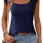 Nadorine Square Neck Casual Cap Sleeve Shirt