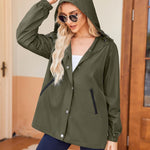 Nadorine Rain Jacket Women Lightweight Waterproof Hooded Zip Raincoat