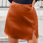 Nadorine Satin Silk High Waisted Split Slit Hem Aline Zipper Party Short Skirt