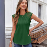 Nadorine Women's Lace Cap Sleeve Tops Pleated Tank Tops
