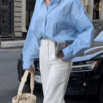 Nadorine Cotton Button Down Shirts Long Sleeve V Neck Tops