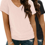 Nadorine Women Casual Soft V Neck Basic Tee Tops