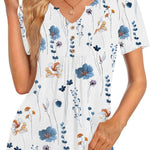 Nadorine Tunic Tops V Neck Loose Fit Short Sleeve Shirt (DE Only)