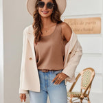Nadorine Silk Satin Tank Tops for Women Scoop Neck Sleeveless Tops