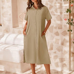 Nadorine Women's Short Sleeve Button Down Blouse Dress (DE Only)