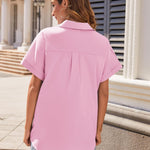 Nadorine Women's Cotton Button Down Shirts Short Sleeve Casual Shirts