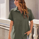 Nadorine Women's Cotton Button Down Shirts Short Sleeve Casual Shirts