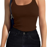 Nadorine 2 Packs Womens Ribbed Tank Tops Square Neck Tops