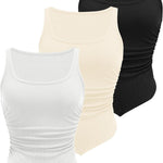 Nadorine Ribbed Tank Tops 3 Pack Scoop Neck Ruched Shirts