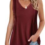 Nadorine Pleated Tank Tops Loose Fit V Neck Sleeveless Tops