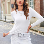 Nadorine Women's Basic T-Shirt Long Sleeve Y2K Crop Tops (DE Only)