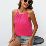 Zeagoo Womens Halter Neck Tank Tops Sleeveless Pleated Tops