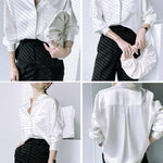 Women's Silk Button Down Shirts V Neck Long Sleeve Casual Work Office Blouse Top - Nadorine (Us Only)