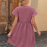 Nadorine Button Down Flutter Sleeve Cotton Linen Dress with Pockets