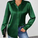 Nadorine Satin Blouses Casual Long Sleeve Button Down Silk Shirts