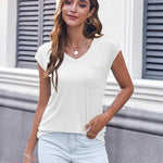 Zeagoo Womens Cap Sleeve V Neck T Shirts with Pocket