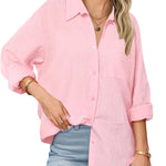 Nadorine Linen Button Down Shirts  Long Sleeve Cotton Gauze Tops