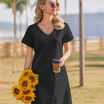 Nadorine Damen Baumwolle Kleider Casual mit Taschen A-Linie Einfarbig (DE Only)