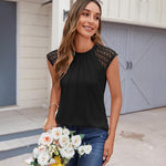Nadorine Women's Lace Cap Sleeve Tops Pleated Tank Tops