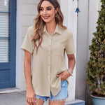 Nadorine Button Down Shirt Bust Pocket Short Sleeve Blouses