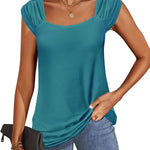 Nadorine Square Neck Casual Cap Sleeve Shirt