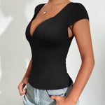 Zeagoo Womens Sexy Deep V Neck Tops Short Sleeve Shirts