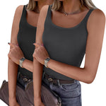 Nadorine 2 Packs Womens Ribbed Tank Tops Square Neck Tops