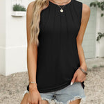 Nadorine Summer Tank Top for Women Pleated High Neck Tops