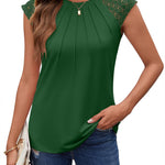 Nadorine Women's Lace Cap Sleeve Tops Pleated Tank Tops