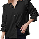Women Corduroy Shirts Long Sleeve Button Down Shacket Jacket Ruffle Blouses Top S-XXL - Nadorine (Us Only)