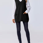 Stylish V-neck Sweater Knit Vest with Pocket (US Only)