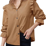 Women Corduroy Shirts Long Sleeve Button Down Shacket Jacket Ruffle Blouses Top S-XXL - Nadorine (Us Only)
