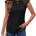 Nadorine Women's Lace Cap Sleeve Tops Pleated Tank Tops