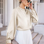 Women's Silk Button Down Shirts V Neck Long Sleeve Casual Work Office Blouse Top - Nadorine (Us Only)