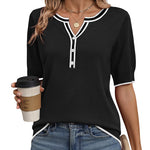 Nadorine Casual V Neck Short Sleeve Knit Sweater (US Only)