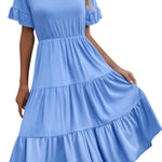 Nadorine Damen Elegant V-Ausschnitt Kleider A Linie Kurzarm Freizeitkleid (DE Only)